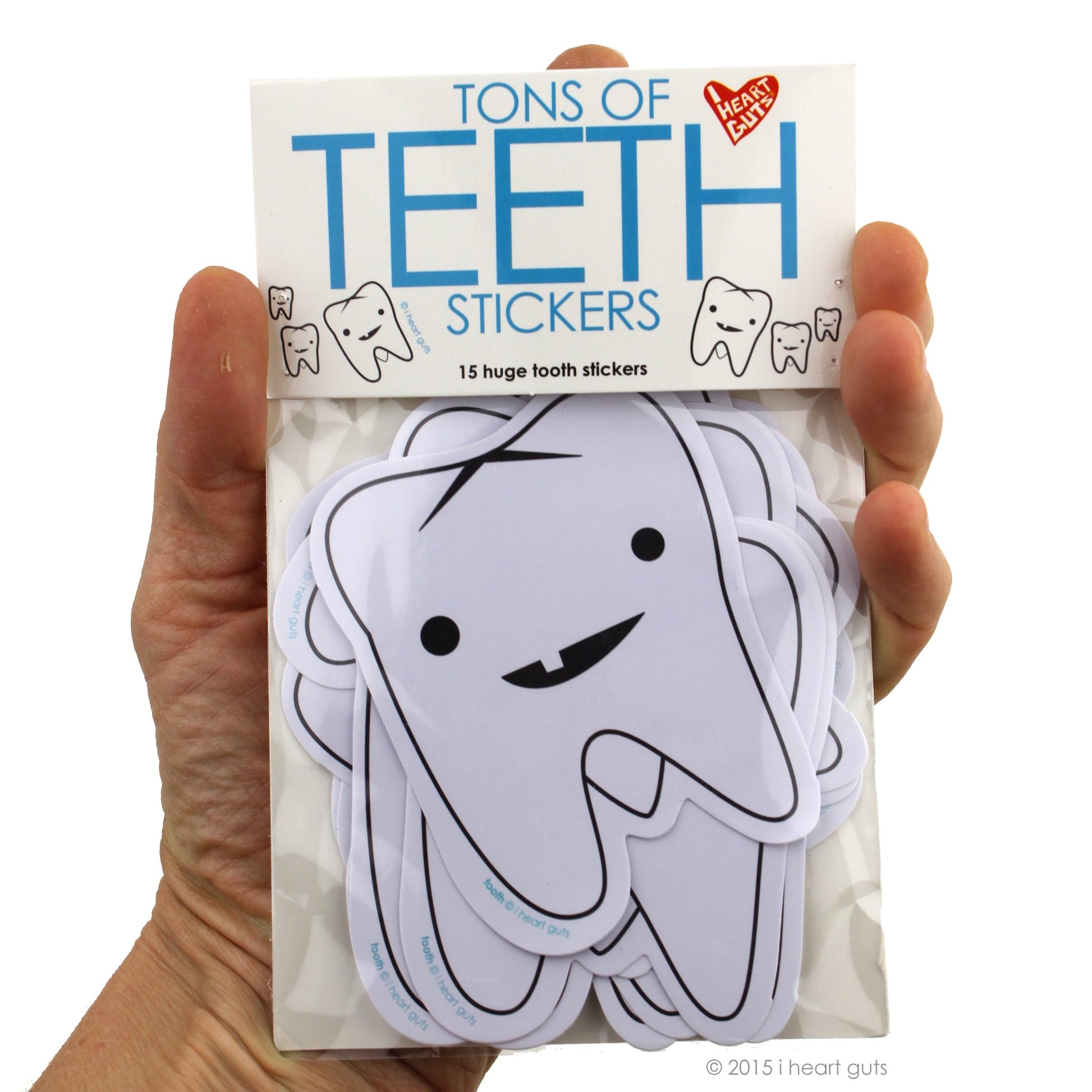 I Heart Guts Tons of Teeth Stickers - 15 Tooth Stickers - Dentist Vinyl Sticker Pack for Tooth Lovers, Dental Gifts, Hygienist Swag, and Oral Anatomy
