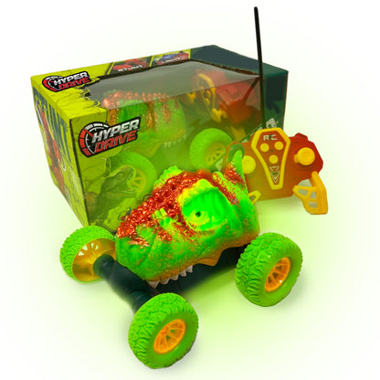 Hyper Drive RC Dinosaur Stunt Car - 360 Rolling Twister, Light-Up Action, Durable Remote-Control Toy for Boys and Girls, Full-Function with Hand