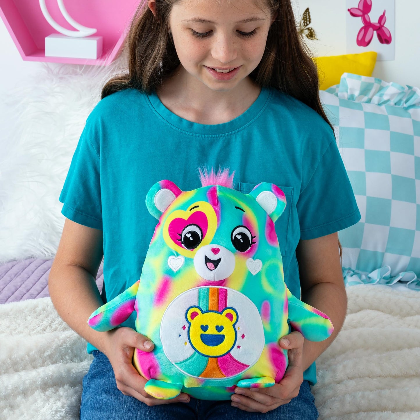 Care Bears Squishy 10" Plush Good Vibes Bear - Soft Huggable Squishy Material! - Good for Girls and Boys, Employees, Collectors, Ages 4+
