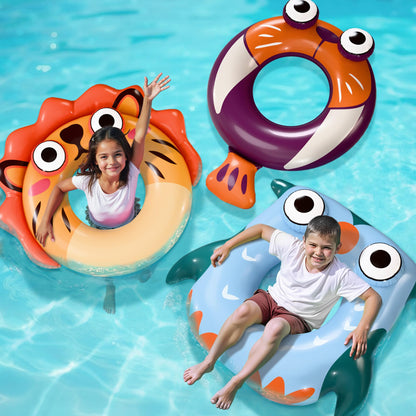 Pool Wave Kids Swim Rings Pool Floats, Toddler Inflatable Animal Swimming Tube Floaties, Summer Outdoor Water Floating Toy, Family Party Gift 3 4 5 6