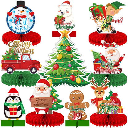 10 Pcs Christmas Honeycomb Centerpieces - Xmas Holiday Honeycomb Table Toppers for Dining Table, Classroom, Office, and Home Décor