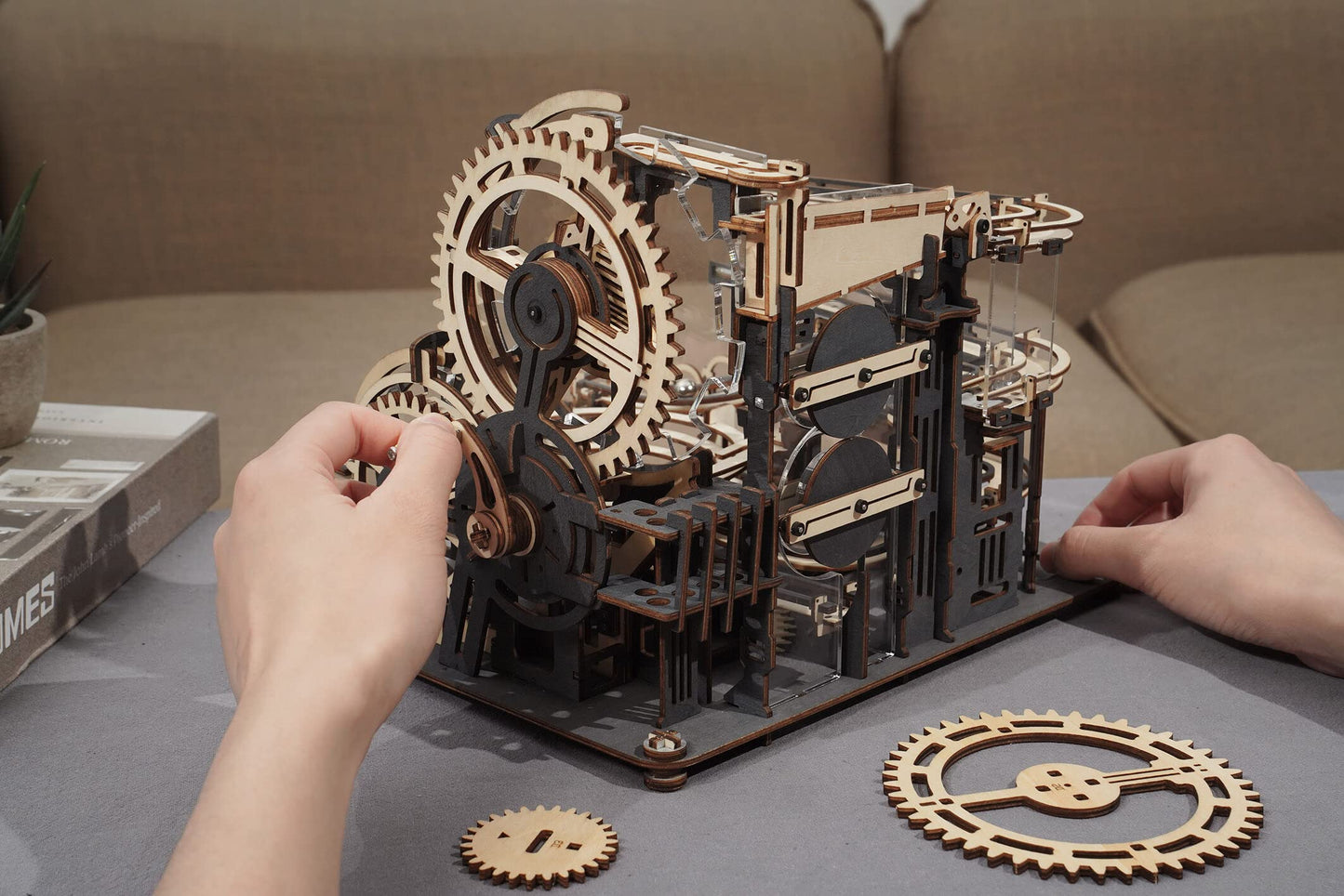 Hands Craft DIY 3D Wooden Puzzle - Marble Night City Marble Run Mechanical Assembly Model Kit Brain Teaser Educational STEM Toy Adults and Teens