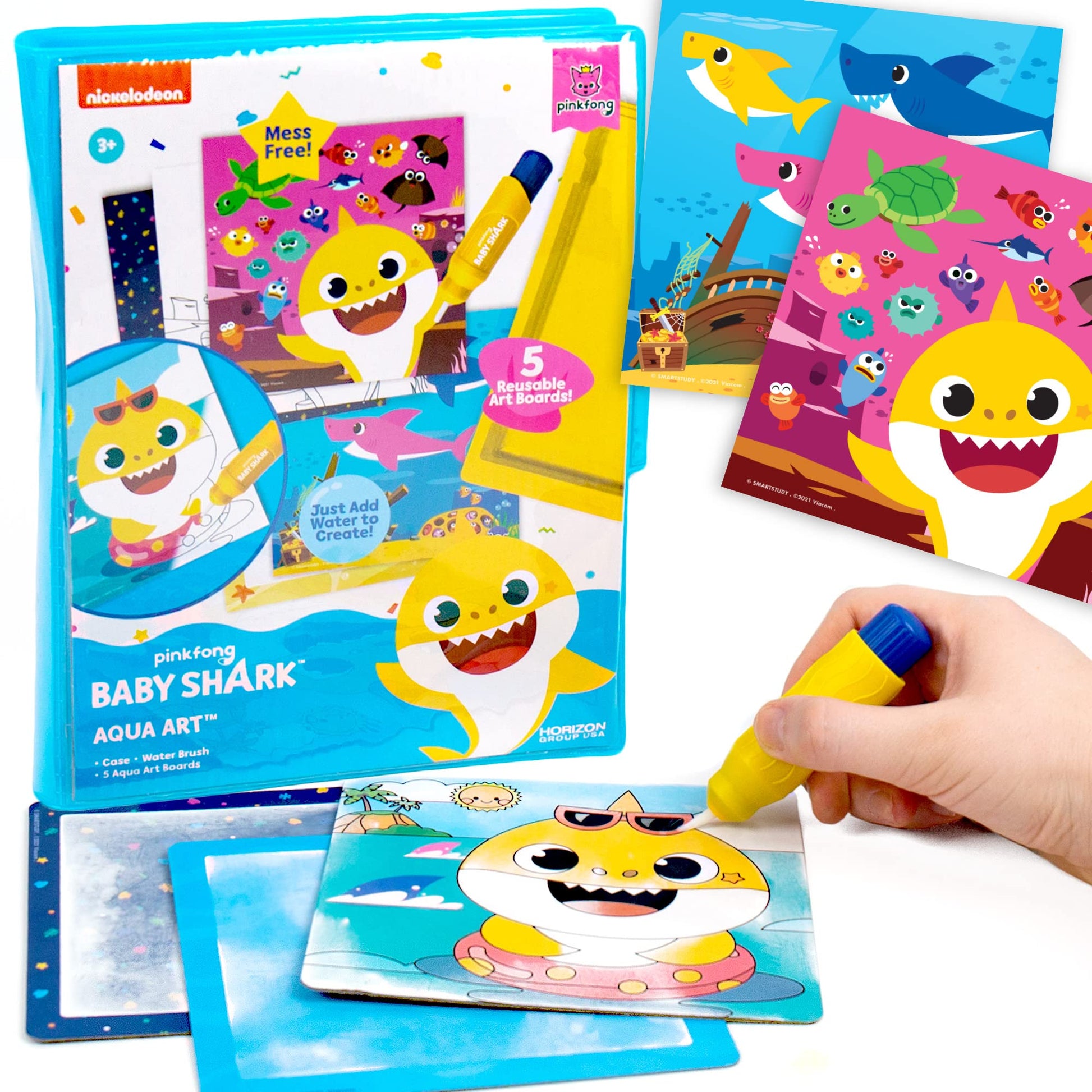Horizon Group USA Baby Shark Aqua Art - Baby Shark Water Coloring Pads - Includes Magic Refillable Water Brush for Mess-Free Art Painting for Toddlers