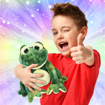 DolliBu Plush Frog Stuffed Animal - Soft Huggable Squat Green Frog, Adorable Playtime Frog Plush Toy, Cute Rain Forest Life Cuddle Gift for Kids
