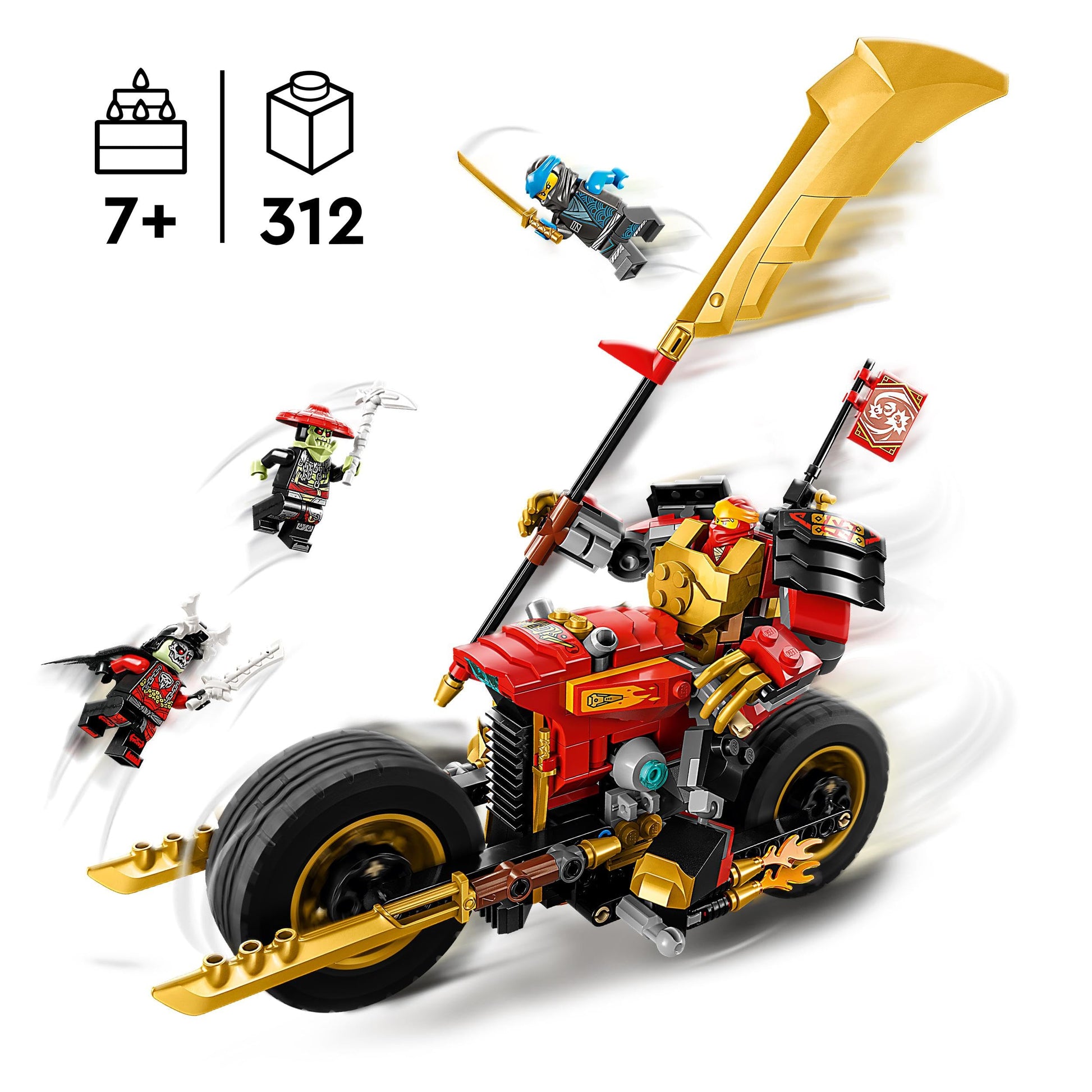 Lego Ninjago Kais Mech Bike EVO, Upgradable Ninja Motorcycle Toy with 2 Mini Figures - Kai and a Skeleton Warrior for Children from 7 Years 71783