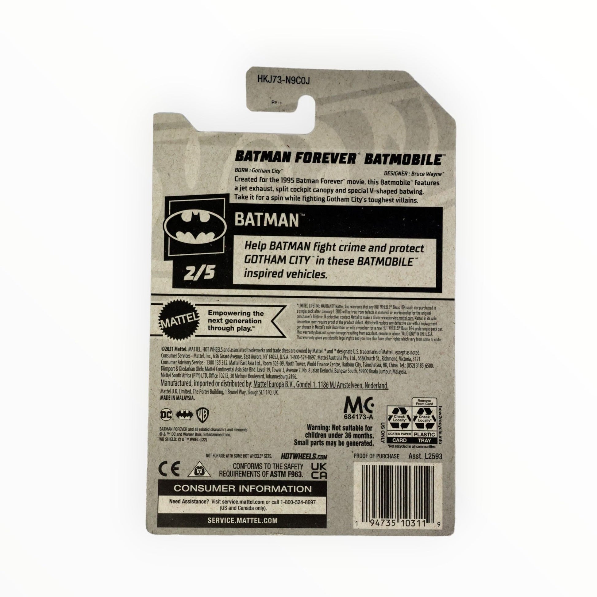 Hot Wheels Batman Forever Batmobile, Batman 2/5 [Gray] 55/250