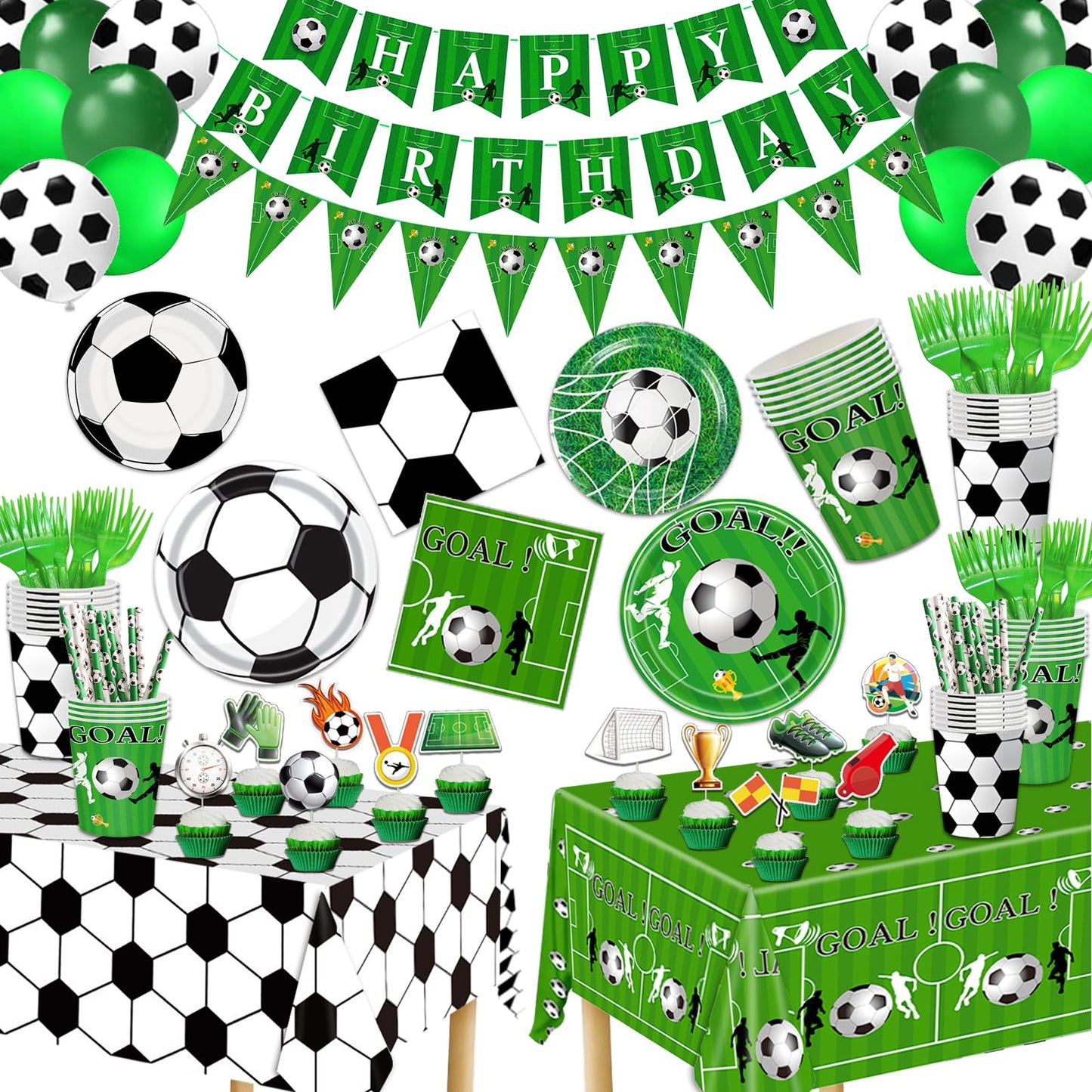 Bolake 172 Pcs Soccer Party Plates Tableware Set Serves 24 Soccer Party Decorations Supplies Includes Plates Napkins Banner Cups Tablecloth for Soccer