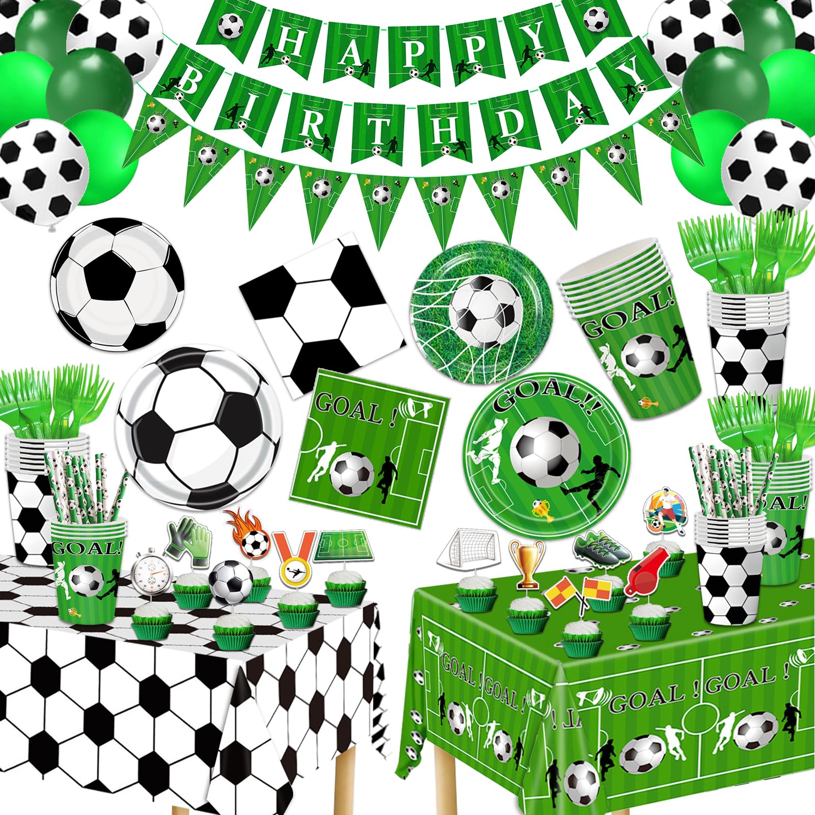 Bolake 172 Pcs Soccer Party Plates Tableware Set Serves 24 Soccer Party Decorations Supplies Includes Plates Napkins Banner Cups Tablecloth for Soccer