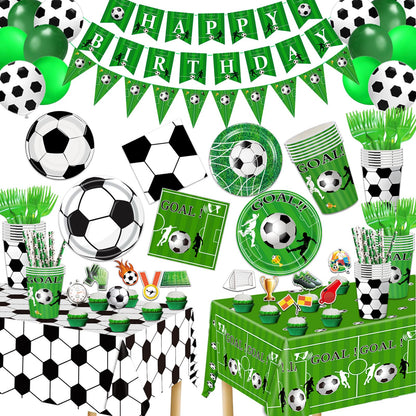 Bolake 172 Pcs Soccer Party Plates Tableware Set Serves 24 Soccer Party Decorations Supplies Includes Plates Napkins Banner Cups Tablecloth for Soccer