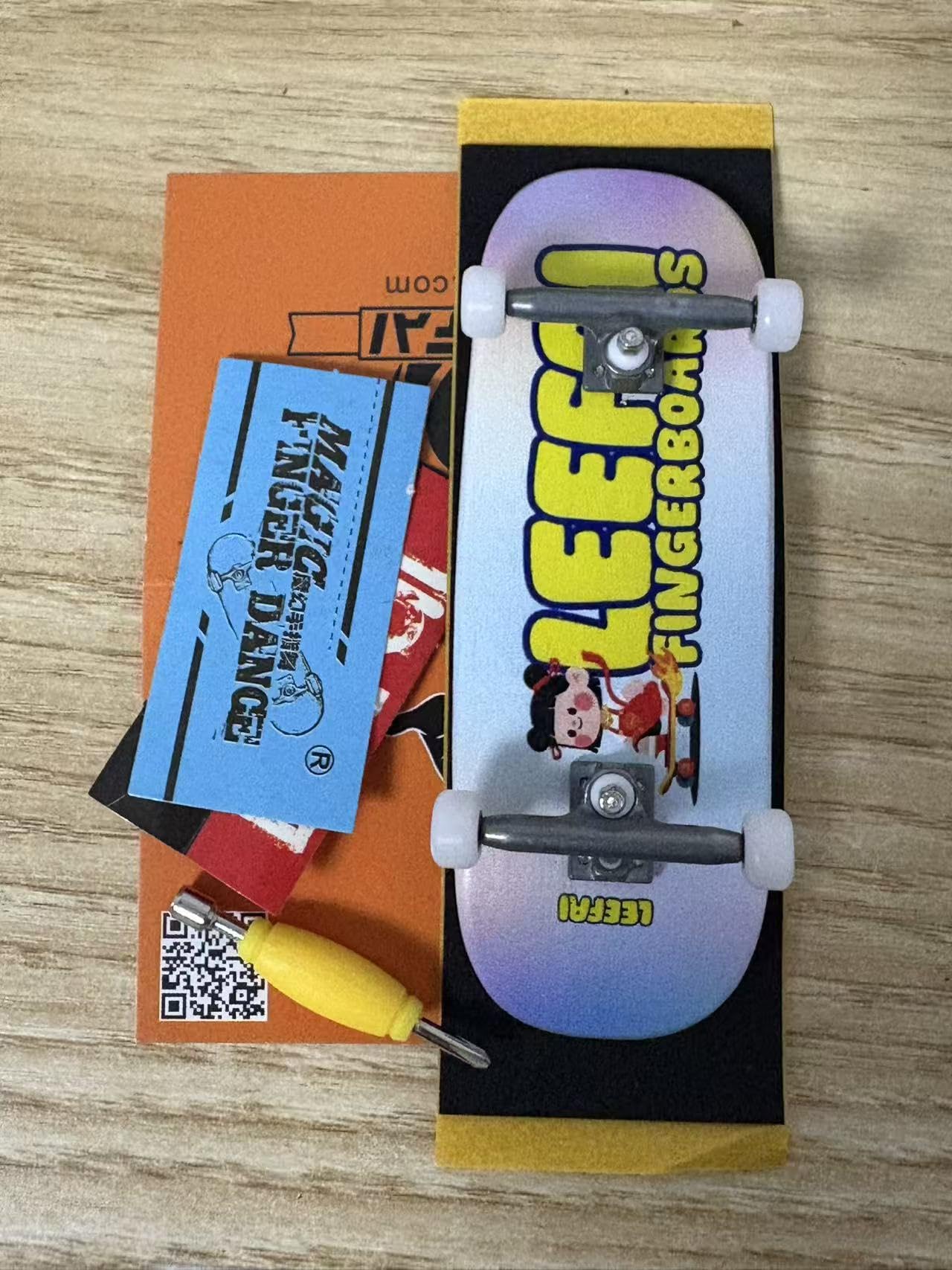 LEEFAI Pro Fingerboard Complete, Pre-Assembled Finger Skateboard Setup Canadian Maple Wood Deck Measure 34x96mm, Boxy Shape (Skate Girl)
