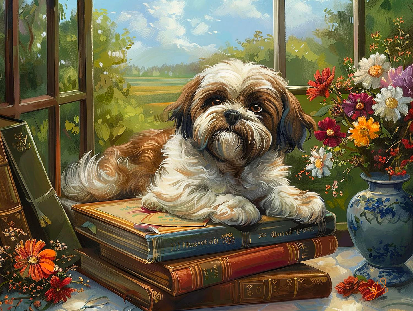 SunsOut Homework Shih Tsu Dog 500 piece Jigsaw Puzzle for Adults - Animals, John Stewart - 18" x 24" MPN# 77101