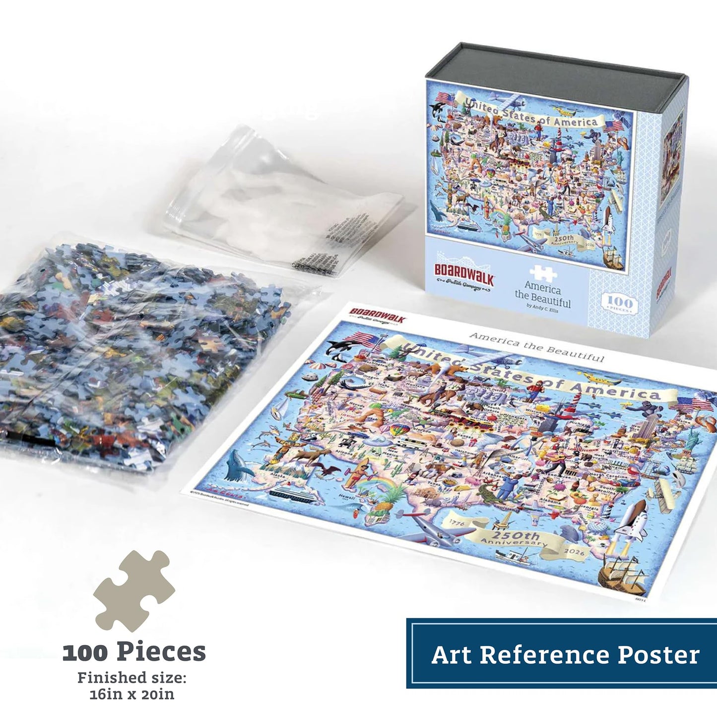 Boardwalk 100 Piece Jigsaw Puzzle 250th Anniversary 4th of July Patriotic Summer Premium Puzzles for Adults and Family 16"x20" - America the Beautiful