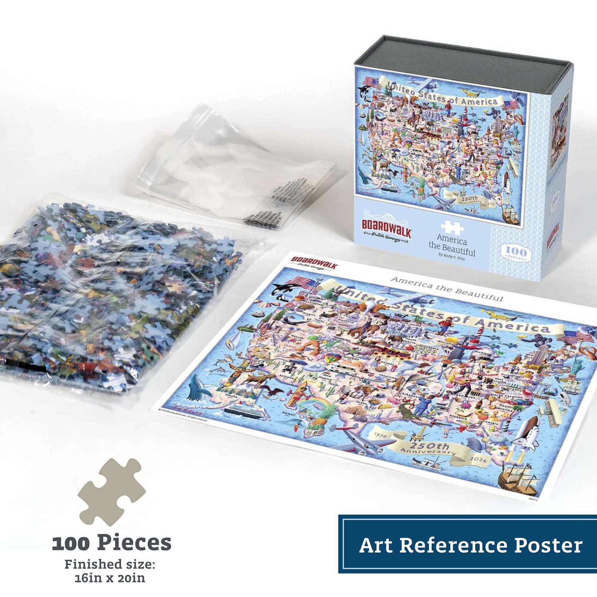Boardwalk 100 Piece Jigsaw Puzzle 250th Anniversary 4th of July Patriotic Summer Premium Puzzles for Adults and Family 16"x20" - America the Beautiful