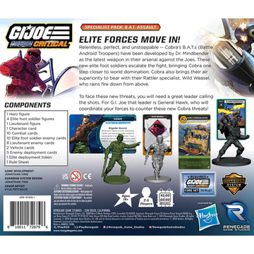 Renegade Game Studios: G.I. Joe Mission Critical Specialist Pack B.A.T. Assault Expansion - for Critical Board Game, Miniatures, Ages 14+, 2-4 Players