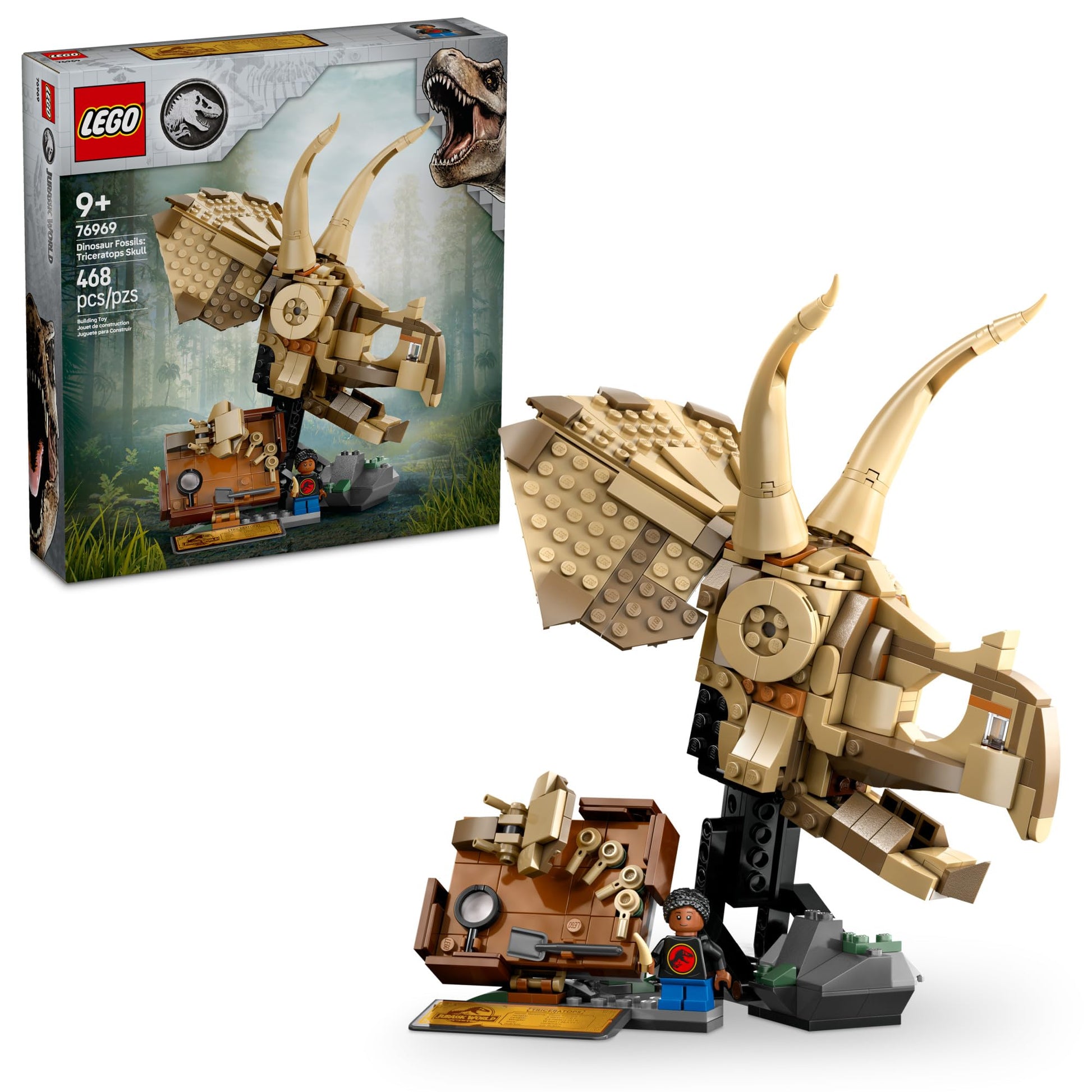 LEGO Jurassic World Dinosaur Fossils Triceratops Skull Toy - Dinosaur Toy Fossil Building Set for Kids, Boys and Girls, Ages 9+ - Model Display Kit