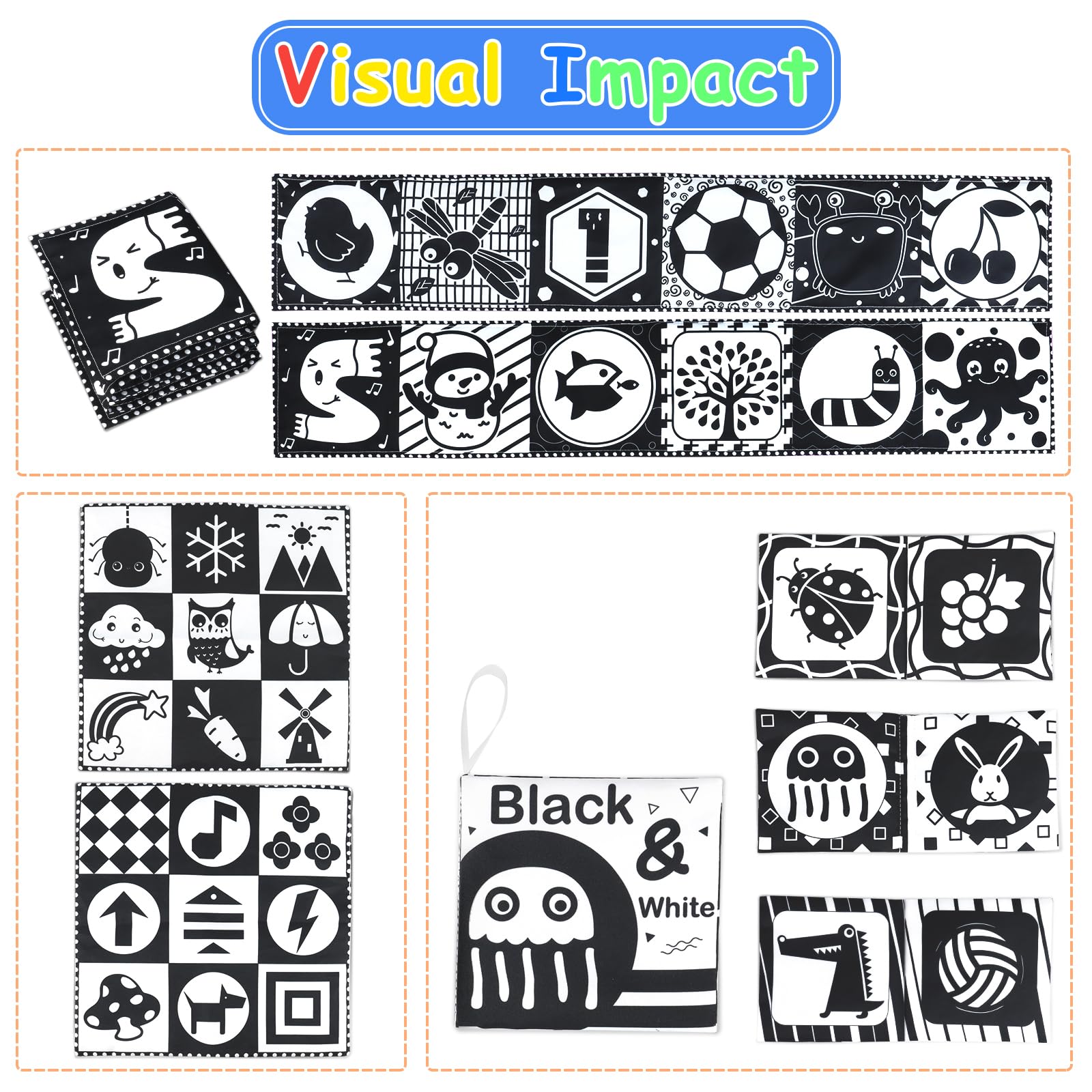KUANGO Newborn Toys Black and White Baby Toys 0-3 Months High Contrast Baby Toys for Newborn - High Contrast Baby Soft Book Infant Tummy Time Toys
