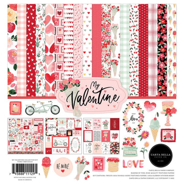 Echo Park Paper Co. My Valentine Collection Kit - 12x12 Double-Sided Paper & Stickers Set for Scrapbooking, Valentine's Card Making, DIY Crafts