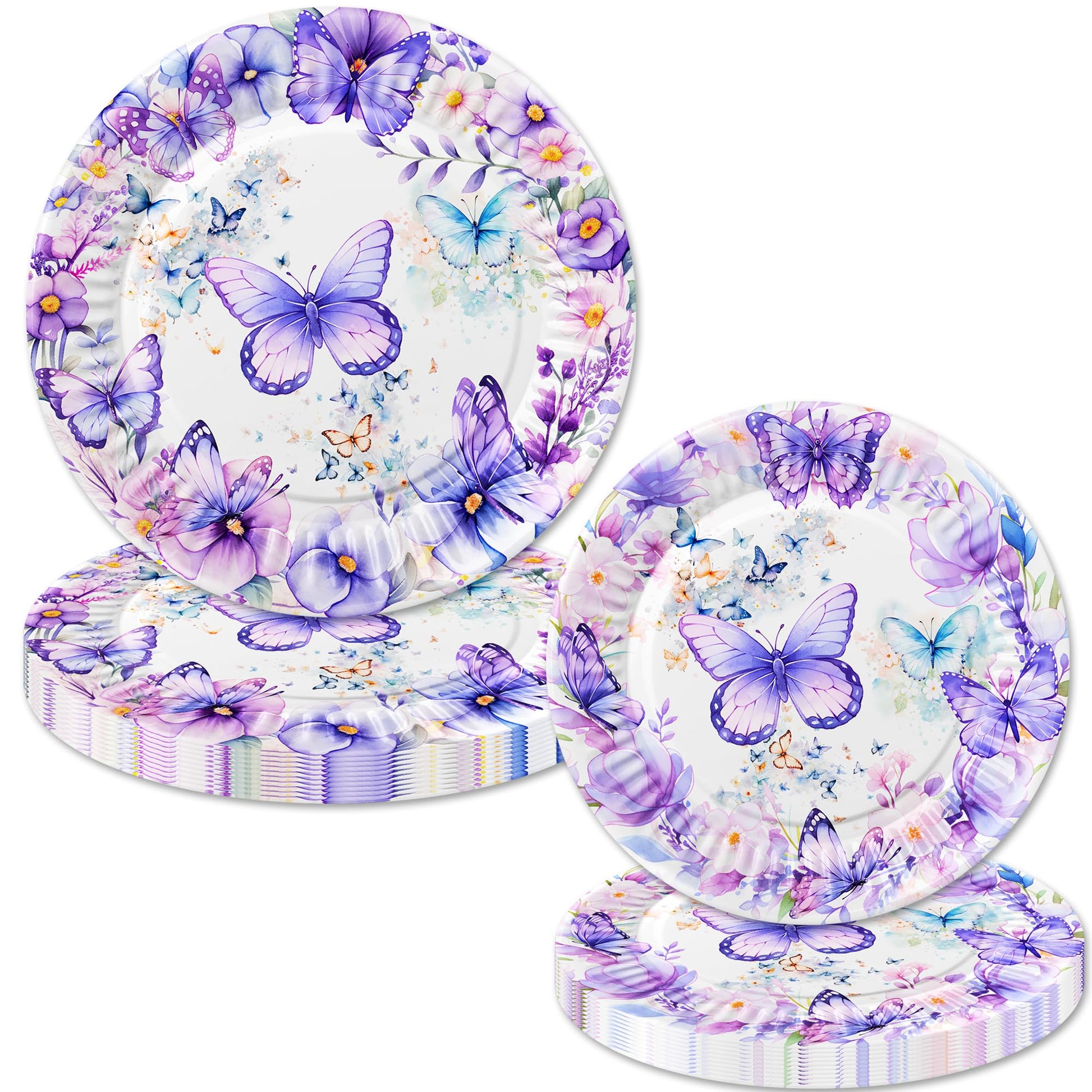 40 Pcs Butterfly Birthday Decorations Party Plates Spring Butterfly Disposable Paper Plates 4 Designs Tableware for Butterfly Theme Girls Baby Shower