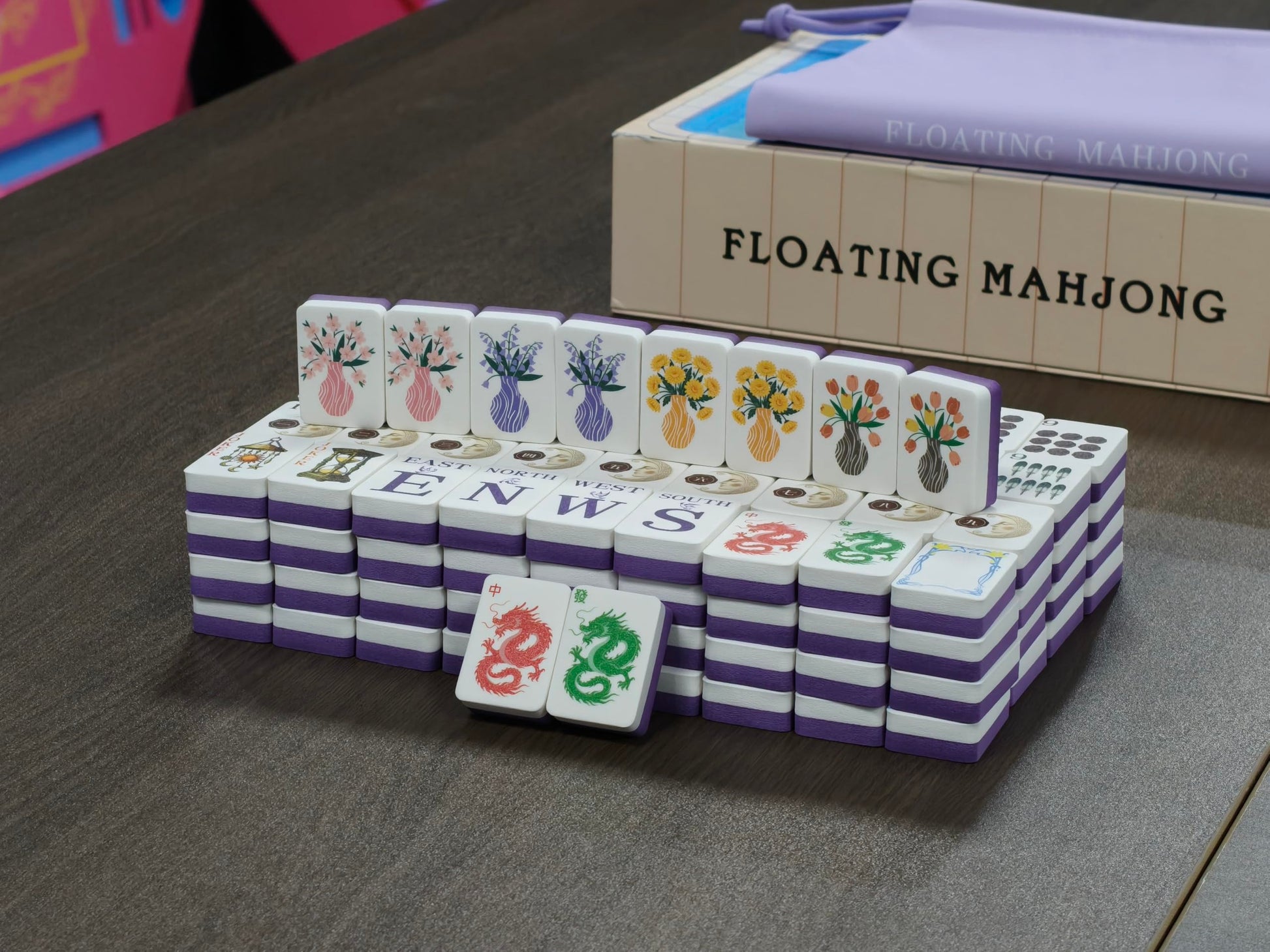 Floating Mahjong Tiles for Pool with Storage Bag & Dice, 1.45" Waterproof Floating Foam Mahjong Tile Set with Mahjong Cards 2026 for Mahjong Float