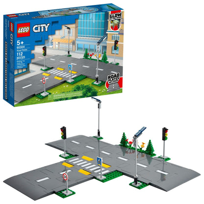 LEGO City Road Plates 60304 - Building Toy Set, Featuring Traffic Lights, Trees, Glow in The Dark Bricks, Combine City Series Sets, Great Gift