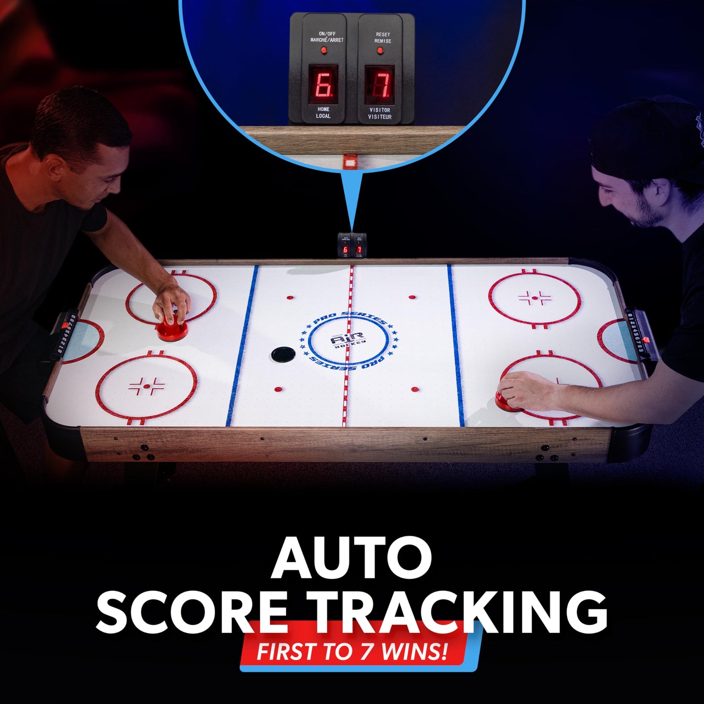 GoSports 48 Inch Air Hockey Arcade Table - Includes 2 Pushers, 3 Pucks, AC Motor, and LED Scoreboard - Oak