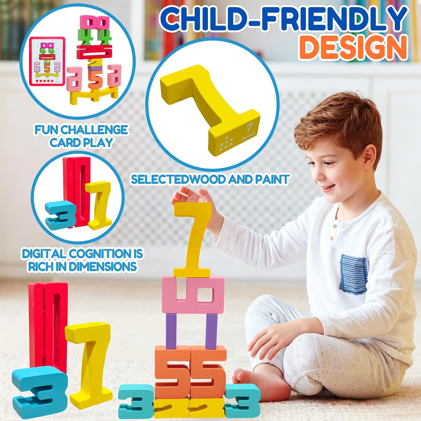 20Pcs Wooden Number Building Blocks,Montessori Number Blocks Math Learning Digital Building Blocks Digital Educational Counting Learning Toys