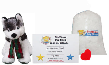 Stuffems Toy Shop Make Your Own Stuffed Animal Mini 8 Inch Klondike the Husky Kit - No Sewing Required!