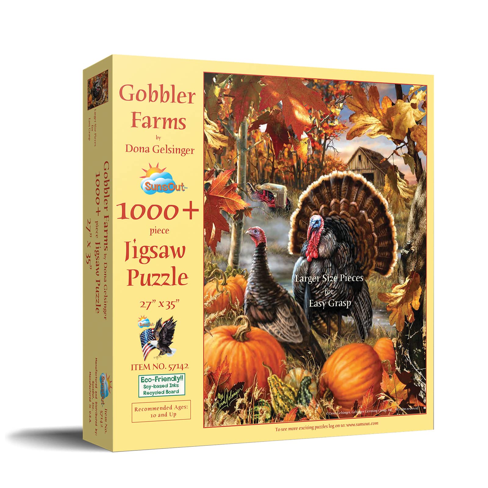 SUNSOUT INC - Gobbler Farms - 1000 pc Large Pieces Jigsaw Puzzle by Artist: Dona Gelsinger - Finished Size 27" x 35" Thanksgiving - MPN# 57142