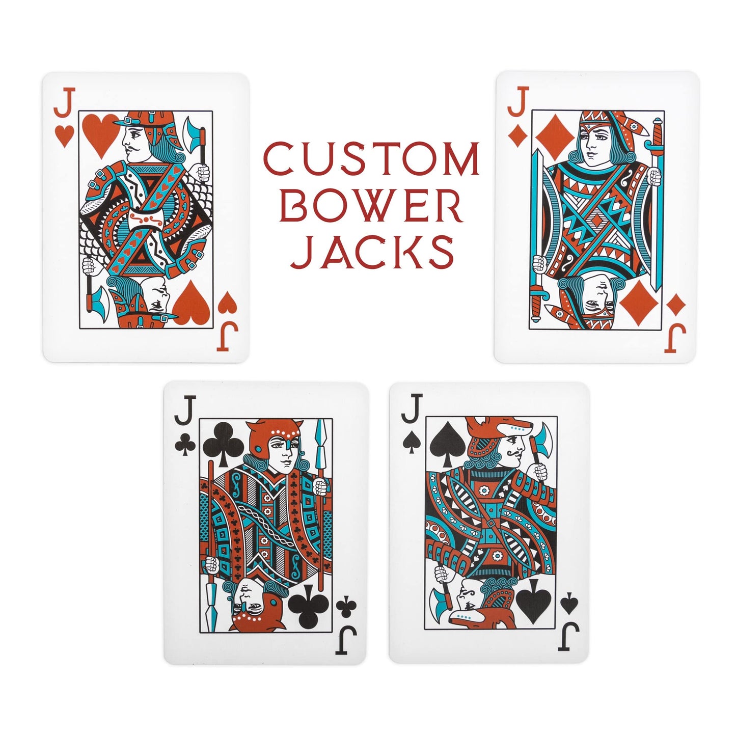 Brybelly Euchre Card Game - 2 Specialty Decks Pre-Stripped for Classic American Euchre or 6-Player Variant - Custom Bower Jacks & Blank Counter Cards