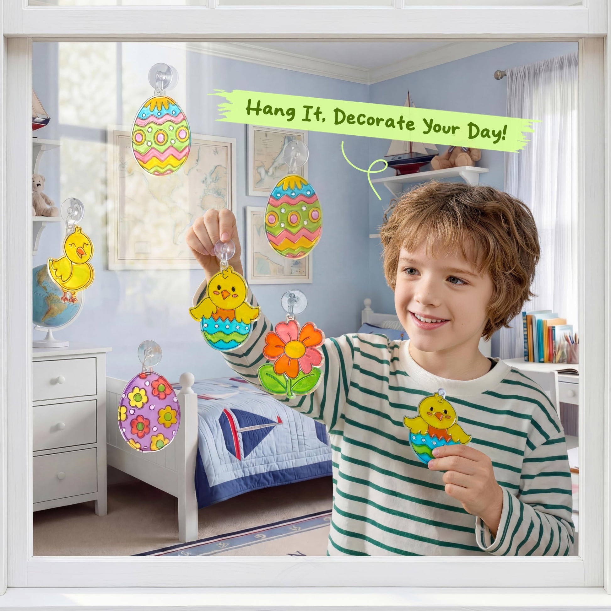 Klever Kits 18 Pcs Easter Suncatchers Crafts Set, Suncatcher Window Art Craft Kit for Kids Art & Home School Activities Party Favor Easter Party