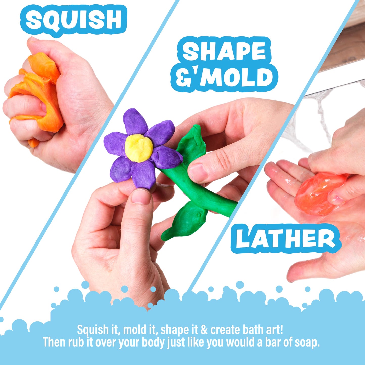 Tub Works® Bath Dough™ Moldable Kids Soap Bath Toy, Variety 6 Pack | Shape, Mold & Create Tub Art with Soapy Dough | Soft & Moldable Kids Bath Soap