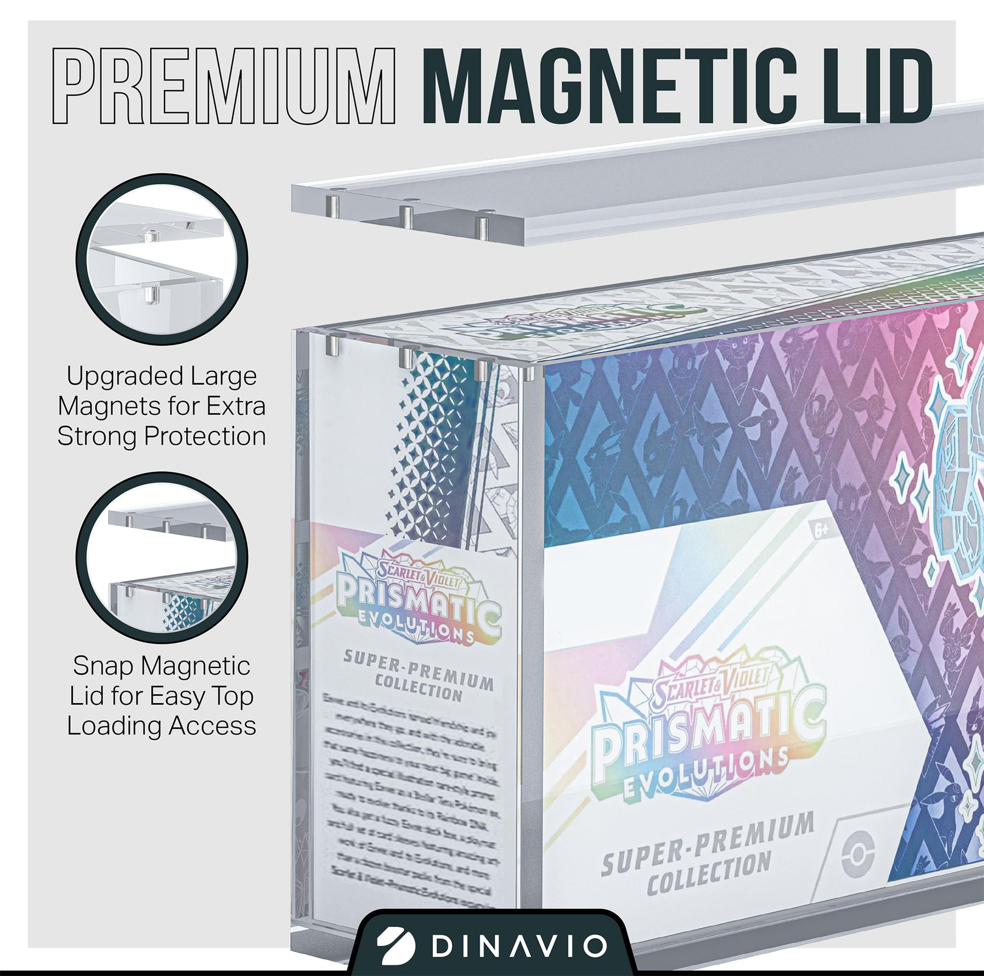 Dinavio Crafthouse Prismatic Evolutions SPC Box Acrylic Display Case with Magnetic Lid - 8 + 5mm Thick Acrylic with 5x3mm Magnets - Compatible with