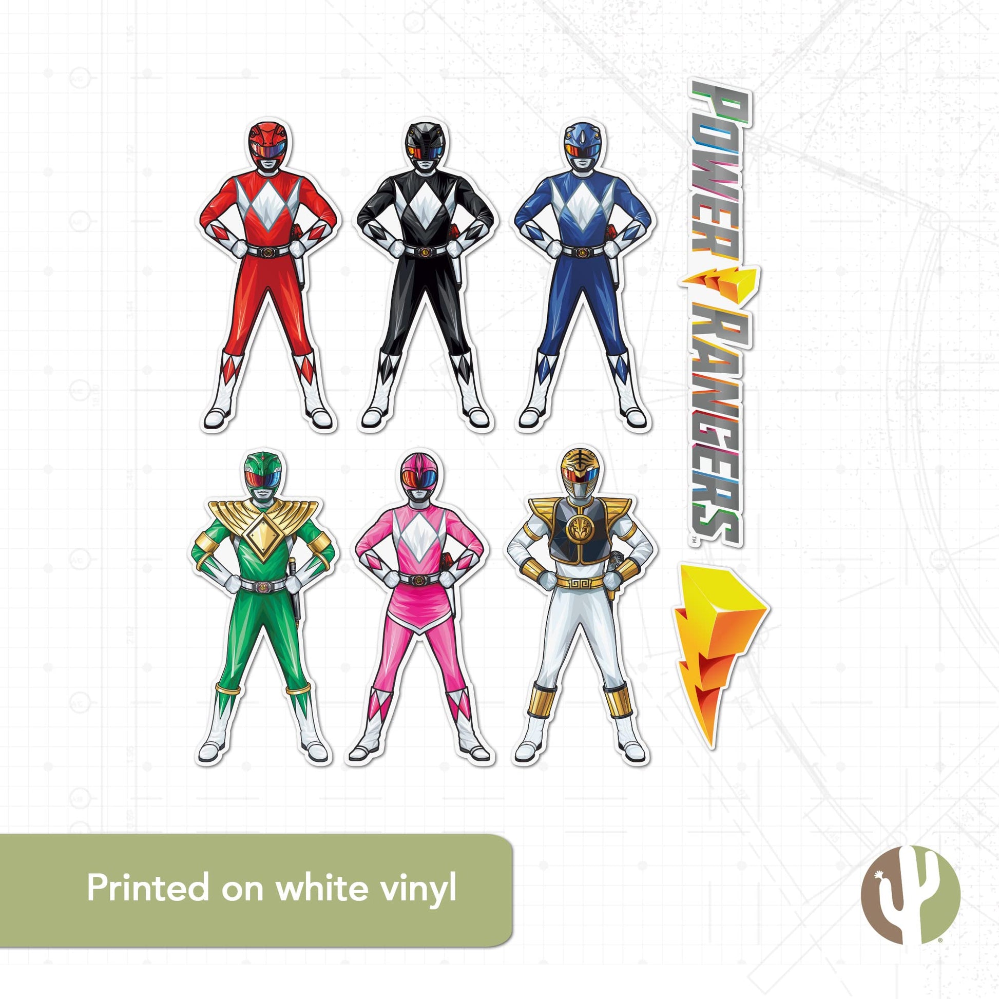 Desert Cactus Power Rangers Sticker - 8 Sticker Vinyl Decal Laptop Water Bottle Car Scrapbook Sheet Decorations Birthday Favor Party Supplies (2-18)