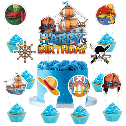 25pcs H Cartoon Birthday Decorations with 24pcs Cupcake Toppers, 1pcs Cake Topper for Birthday Party Supplies.