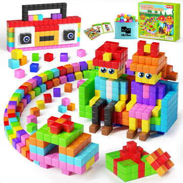 116PCS Magnetic Blocks with Magnet Eyes Toy, Magnetic Building Blocks with Storage Bag for Kids Gifts, STEM Preschool Sensory Magnetic Cubes