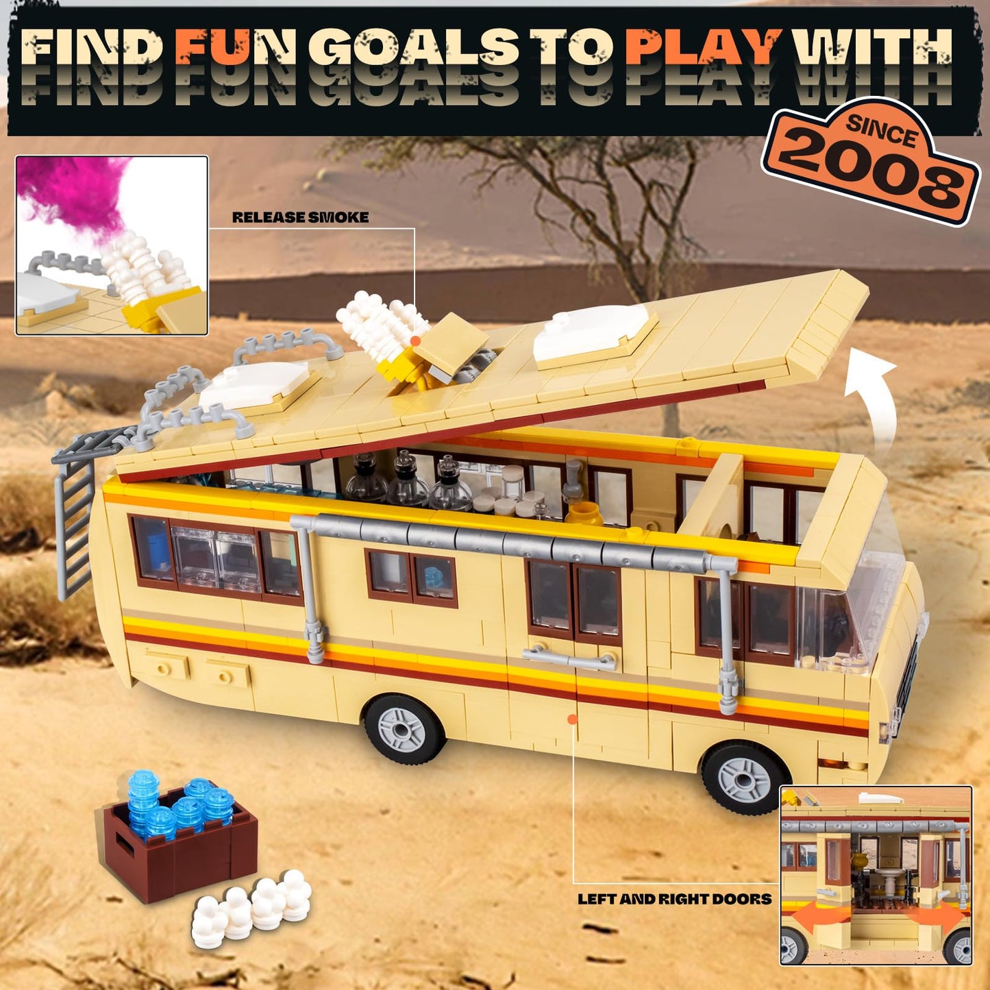 Lixboxy Camper for Break Bad Rv Building Set, Creative Camper Van Building Blocks Merchandise, DIY Technic Building Set Toy, Building Bricks Kit