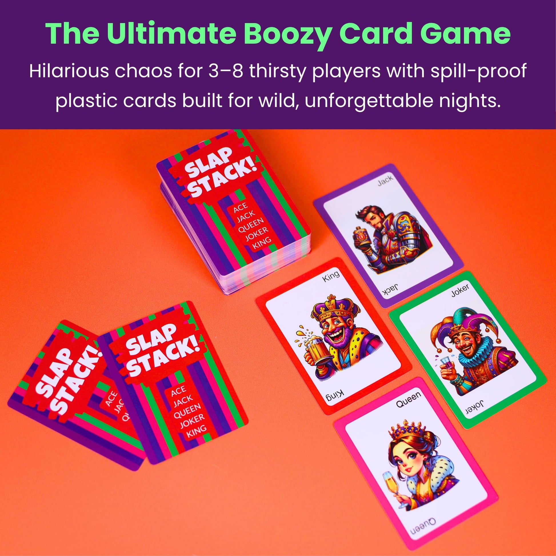 Slap Stack - Party Card Game for Adults, Fast-Paced Drinking Card Game, 3-8 Players, Perfect for Game Nights, Birthdays & Bachelor Parties