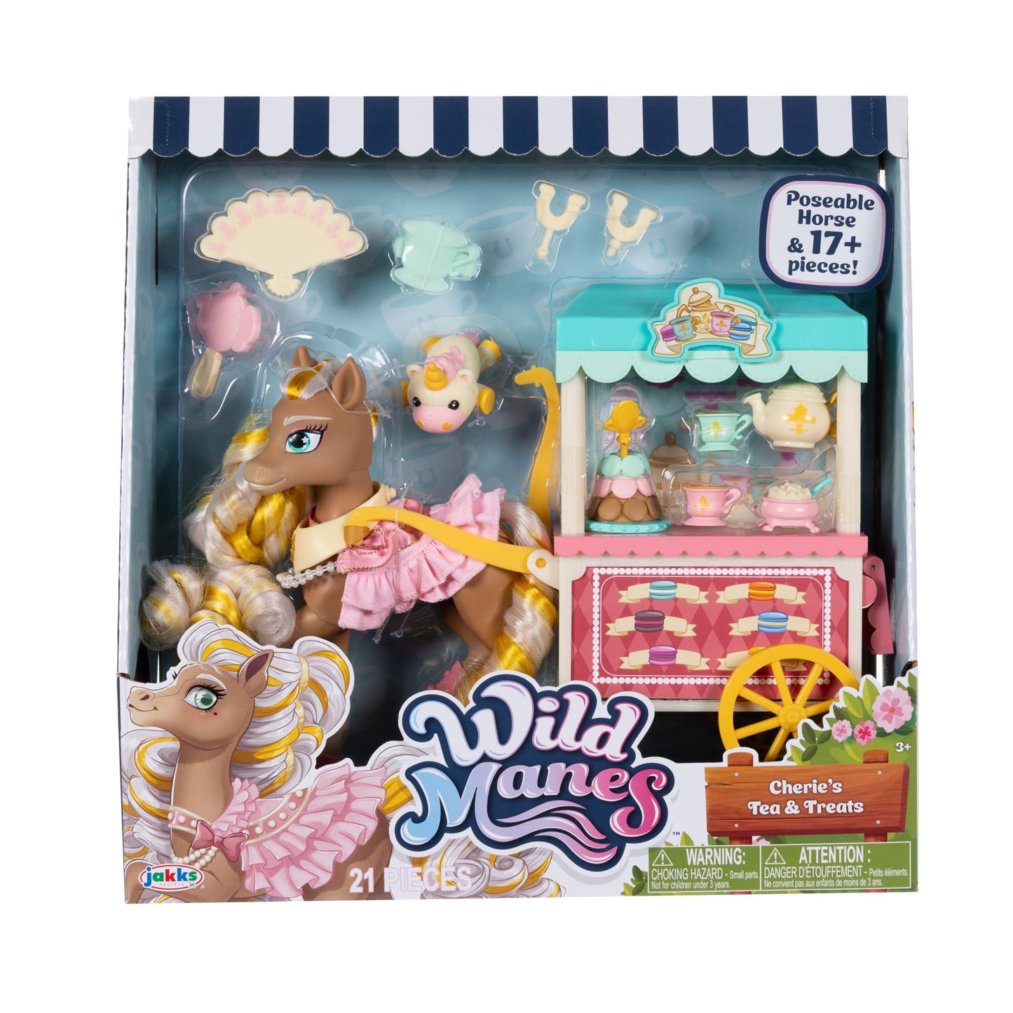 Wild Manes Horse Toys Cherie’s Tea and Treats Cart Playset with Cherie Horse Doll Figure, Includes Brush and Play Accessories