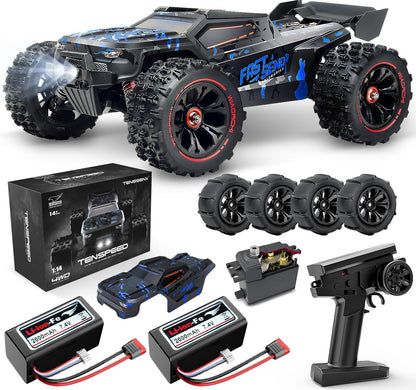 1:14 Scale RC Cars for Adults, 60KPH High Speed RC Truggy, 4X4 Off-Road Remote Control Truck, Waterproof Electric Car with 2S Battery, All Terrain RC