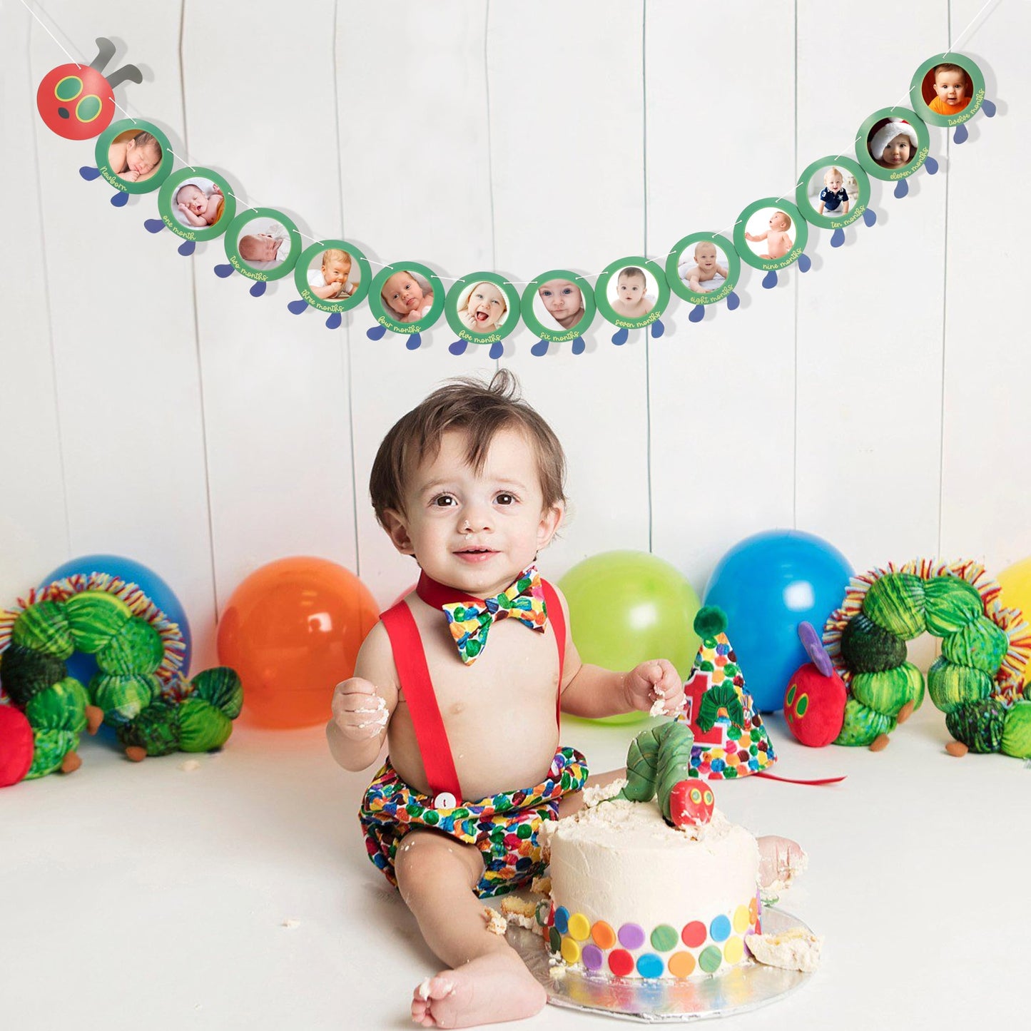 Hungry Caterpillar Monthly Milestone Photo Banner - Newborn to 12 Months, Fruit Theme, 1st Birthday Decoration