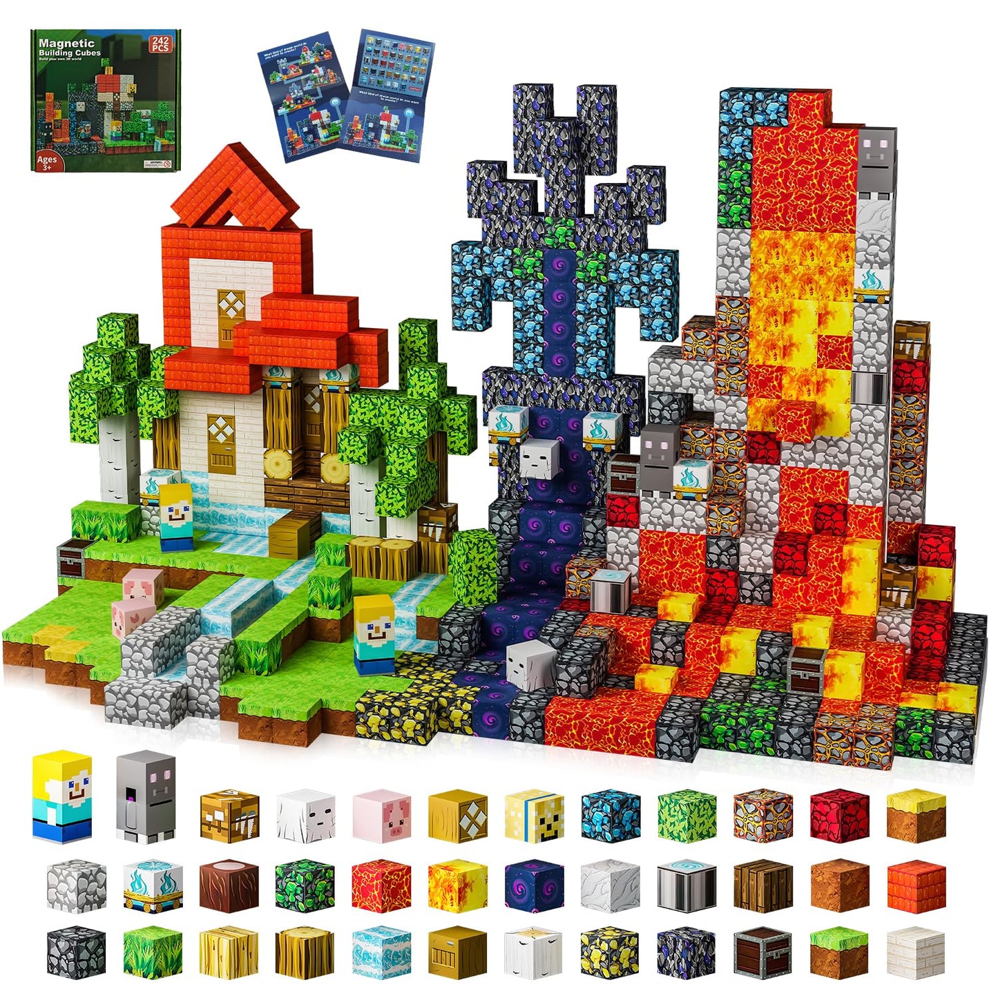 242 PCS 0.8 Inch Magnetic Blocks, STEM Sensory Toys with Storage Bag, Magnetic Building Blocks for Boys & Girls Age 3-8, Educational Stacking Magnets
