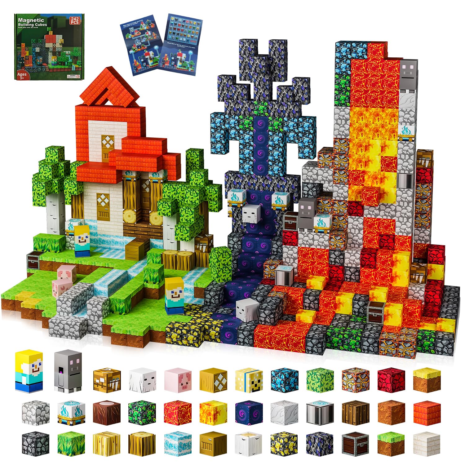 242 PCS 0.8 Inch Magnetic Blocks, STEM Sensory Toys with Storage Bag, Magnetic Building Blocks for Boys & Girls Age 3-8, Educational Stacking Magnets
