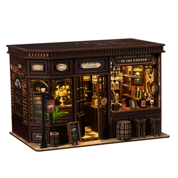 Corner Tavern DIY Book Nook Kit with LED Lights - 3D Wooden Puzzle for Adults, 327 Pieces, Vintage Pub-Inspired Diorama for Bookshelves and Desktop