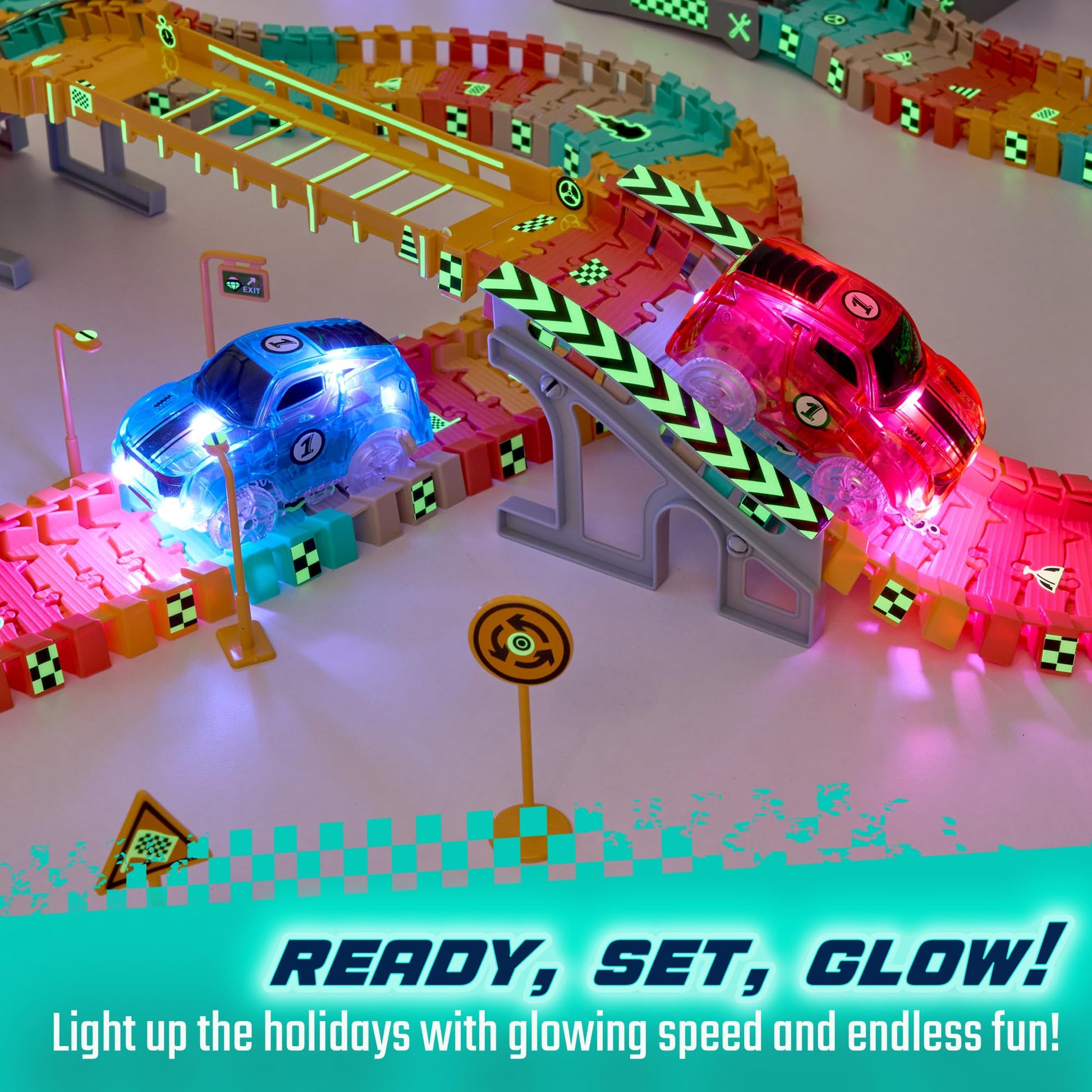 JitteryGit Replacement Light Up Magic Cars For Glow Flex Tracks - Extra LED Car Accessories For Race Track & Glow In The Dark Trax - Compatible