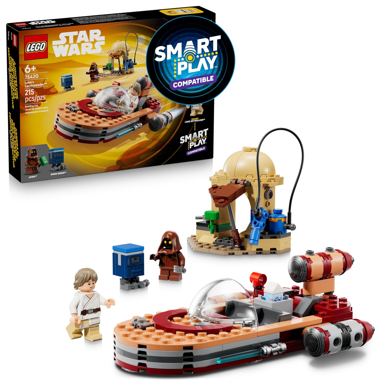 LEGO Star Wars SMART Play: Luke’s Landspeeder - Building Toy for Action Play - Compatible Set with a SMART Tag and 2 Minifigures - Gift for Boys