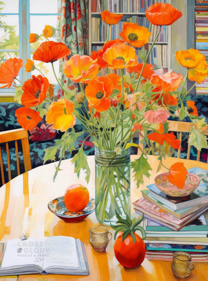 Cross & Glory - Poppies Panorama: Orange Elegance - Jigsaw Puzzles 1000 Pieces for Adults | Floral Puzzle | Vibrant Art | Satin Finish Flower Puzzles