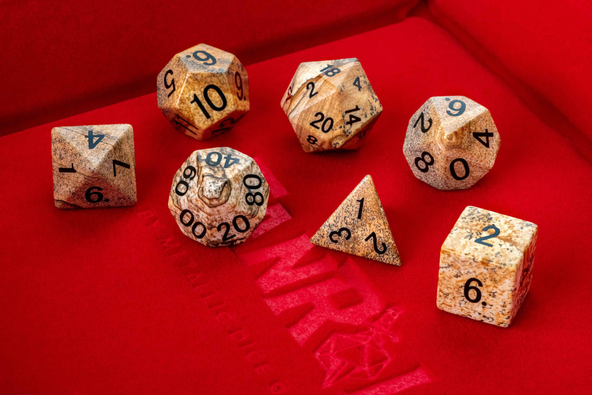 FanRoll Mystic Mines Jasper: 16mm Stone Polyhedral Dice Set