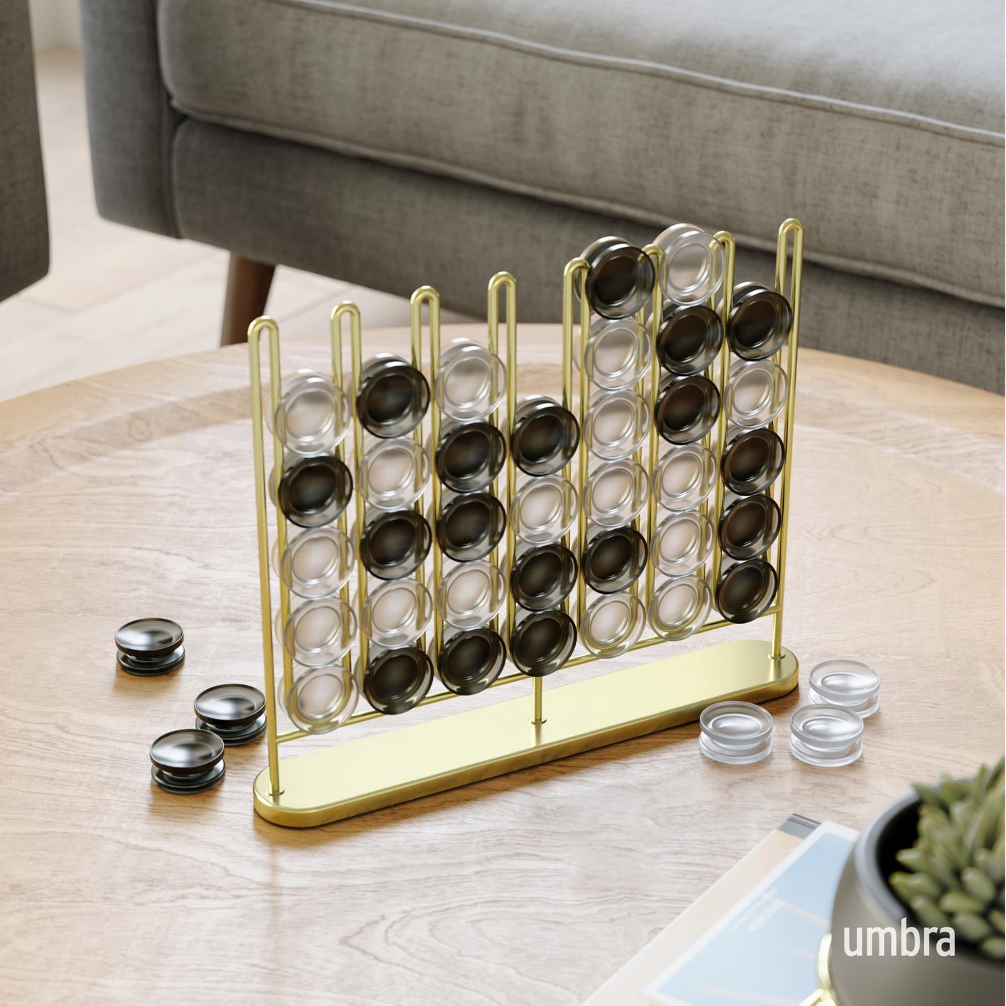 Umbra STAX Four-in-a-Row Game for 2 Players, Ages 6+, Brass