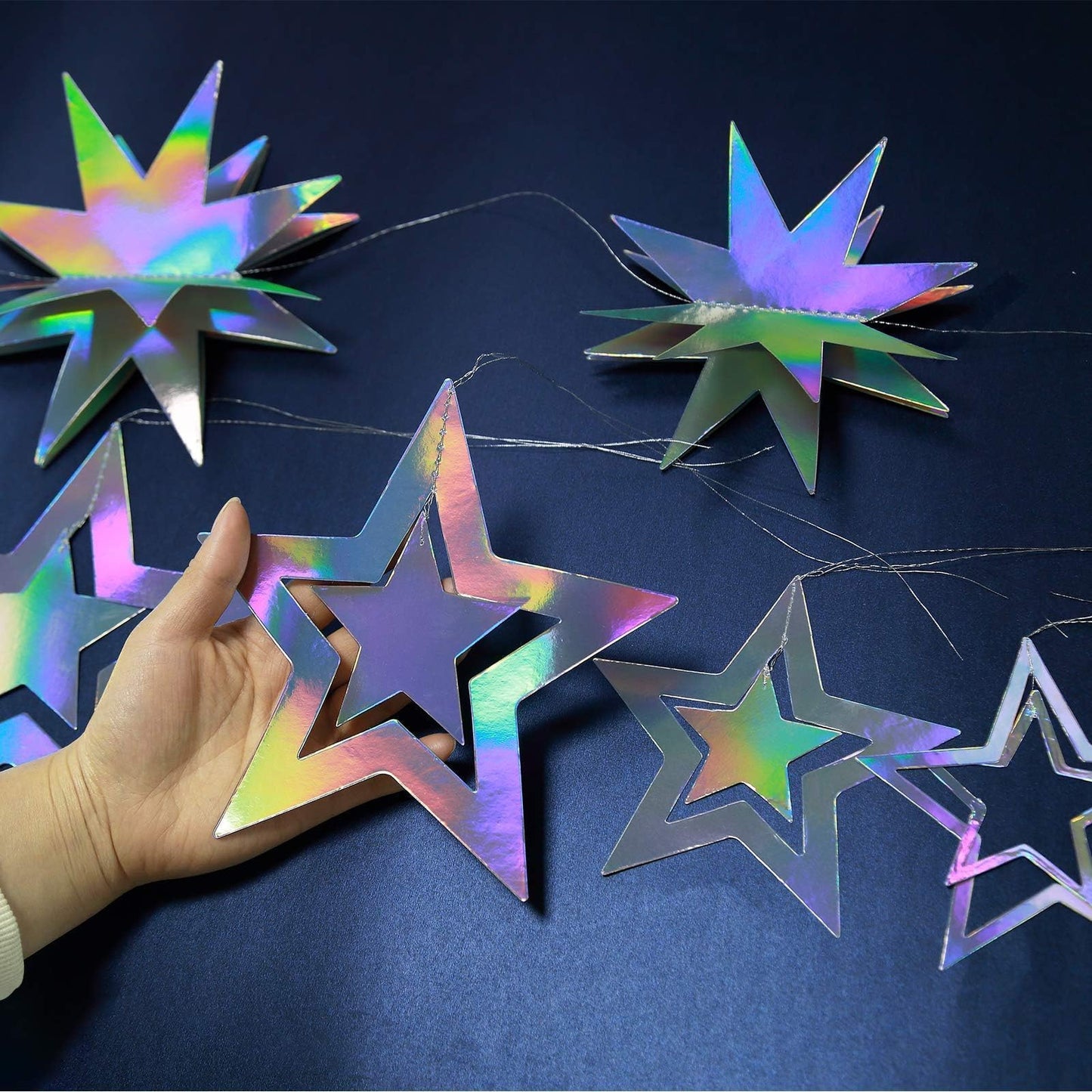 Cheerland Iridescent Star Party Decorations Holographic Hanging Stars Garlands Disco Dancing Queen Galaxy Space Birthday Decorations Twinkle Star