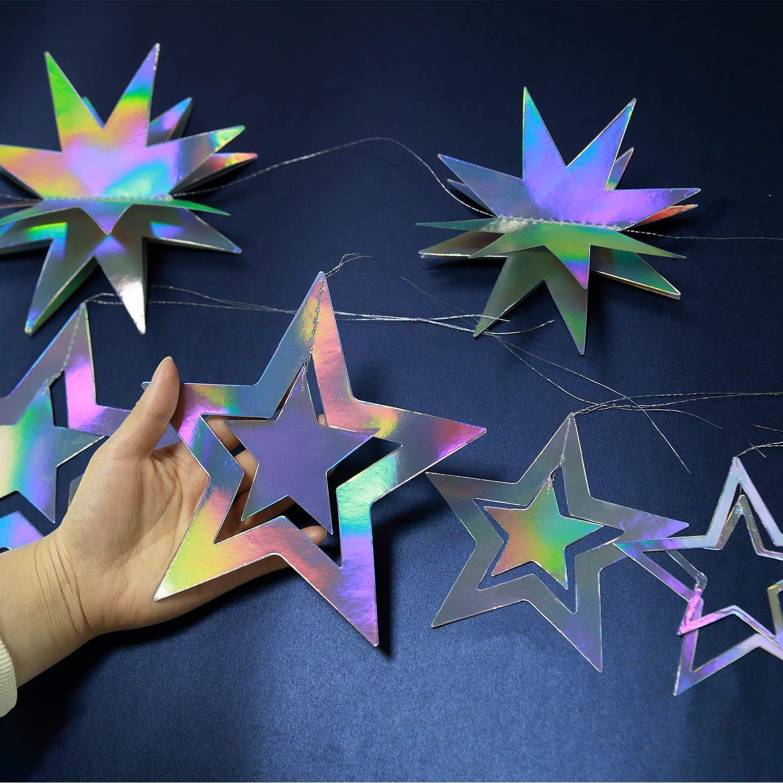 Cheerland Iridescent Star Party Decorations Holographic Hanging Stars Garlands Disco Dancing Queen Galaxy Space Birthday Decorations Twinkle Star